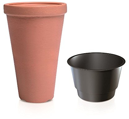 Unbekannt Blumentopf Pflanztopf Pflanzkübel Blumenkübel Tower Übertopf mit Einsatz massiv Optik 30cm 40cm 48cm Farben wählbar (30cm Terracotta) von rg-vertrieb