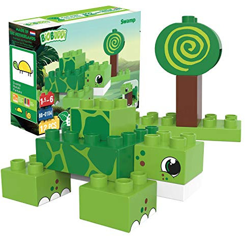 BIOBUDDI Wilde Tiere | Schildkröte im Sumpf, 12 Teile, 100% kompatibel mit Lego & duplo, klimaneutral hergestellt in EU (Niederlande), 97% Bioplastik, BB-0104