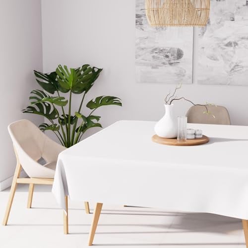 Soleil d'ocre, Alix Nappe carrée Anti-tâches, Polyester, Blanc, 140x140 cm