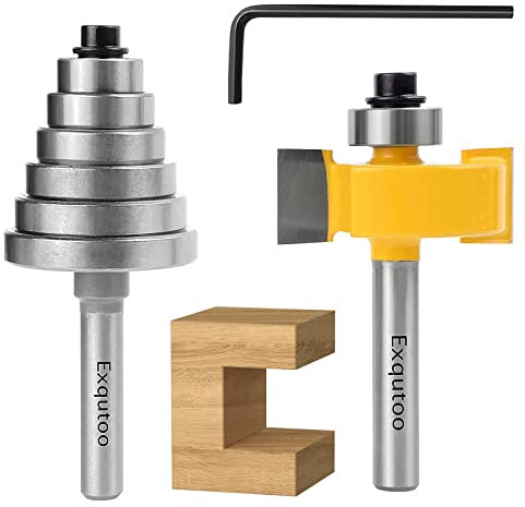 Exqutoo 1/4 Inch Shank Rabbet Router Bit Set with 6 Adjustable Bearing Carbide Tipped Rabbeting Bit(1/8,1/4,5/16 3/8,7/16,1/2) CNC Router Bits Woodworking Tools for Doors Drill Bit…