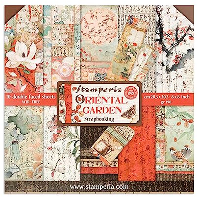 Stamperia SBBS09 Papierblock 10 Blätter 20.3 x 20.3 (8 x 8) doppelseitig Oriental Garden, Papier, Mehrfarbig
