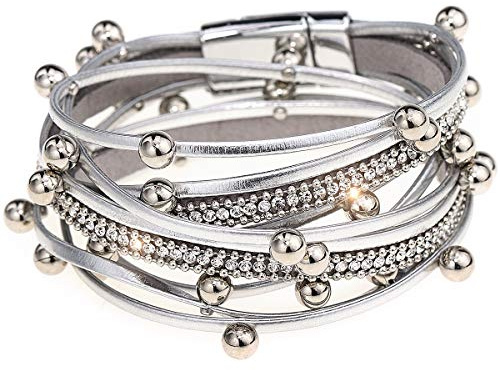 Suyi Women Wrap Bracelet Multilayered Leather Braided Bangle Wrist Cuff Bangles with Magnetic Buckle, 41.5 centimeters or 16 inches, Leather, alloy
