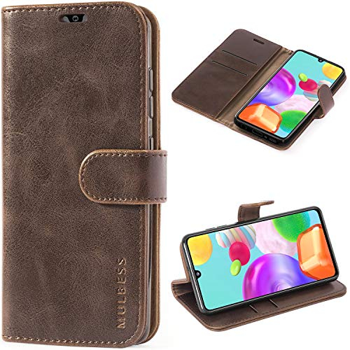 Mulbess Retro Handyhülle für Samsung Galaxy A41 Hülle Leder, Handmade Magnetische Klapphülle mit TPU Stoßfeste, Kartensteckplatz, Vintage Kaffee Braun