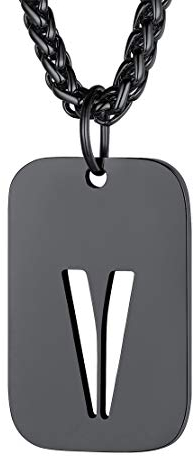 FindChic schwarz Hundemarke Anhänger Militärische Erkennungsmarke Halskette Personalisierte Alphabet V Kette für Herren männer