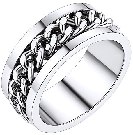 PROSTEEL Herren Bandring Edelstahl Größe 62 massiver Spinner Kette Ring 8mm breit Hip Hop Biker Ring für Männer Jungen Fingerringe für Freundschaft Verlobung
