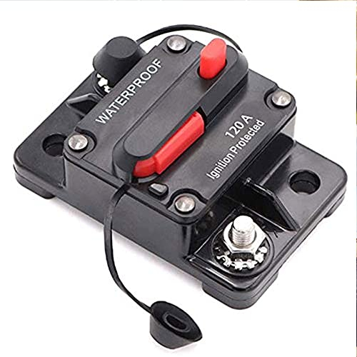 Disjoncteur audio en ligne étanche DC 12 V-48 V avec porte-fusible à réinitialisation manuelle, porte-fusible automatique pour voiture, bateau, camping-car, caravane (120 A)