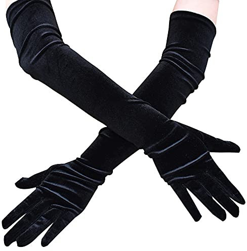 Camelliass Lange schwarze Samt-Handschuhe, 53,3 cm, Abendhandschuhe, Ellenbogenlänge, 1920er-Jahre, Flapper, Hochzeit, Abschlussball, Opernhandschuhe, Halloween, Party, Tanzhandschuhe für Damen,