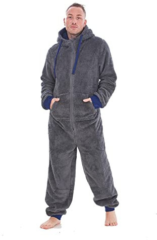 Keanu KM217-C-LX - Mens Snuggle Fleece Onesie - Charcoal - LX