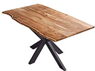 SAM Esstisch 160x85cm Benni, Akazienholz massiv + naturfarben, echte Baumkante, Baumkantentisch mit Spider-Metallgestell Schwarz, Esszimmertisch mit Tischplatte 26mm