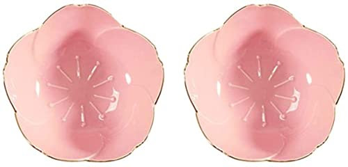 HirrWill 2PCS Sauce Dishes Ceramic Sakura Flower Seasoning Dishes Soy Sushi Dipping Bowl Appetizer Plates for Tomato Sauce Soy BBQ Ketchup (pink)