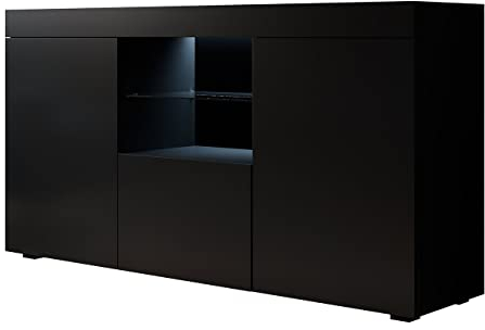 MB Muebles Bonitos Bahut Moderne Natolia | Largeur 150 x Hauteur 80 x Profondeur 40 cm | Meuble en mélanine Mate avec éclairage LED | Couleur Noir