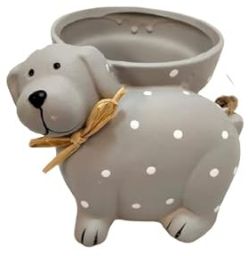 Divas World Dog Planter Pot Flower Garden Decoration Ceramic Mini Outdoor Succulent Cute Puppy Polka Dot Animal Ornaments Grey Unique Design Novelty Gift
