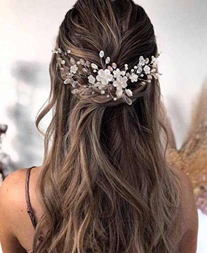 Unicra Haarschmuck für Braut, Hochzeit, Weinrebe, Blume, Haarschmuck, silberfarbener Strass, Kopfschmuck für Damen