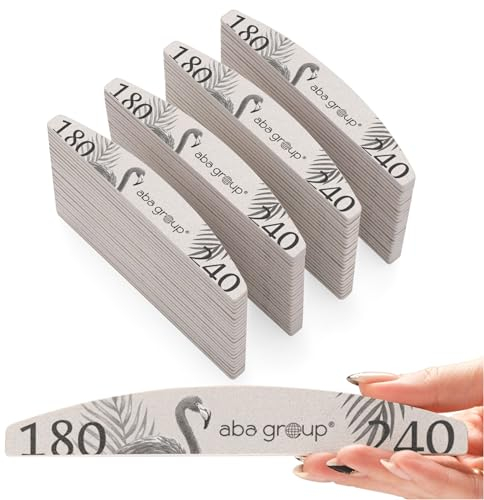 Aba Group 100 Stück Professionelle Nagelfeile Halbmond Flamingo 180/240 Standard, strapazierfähig,zum einmaligen Gebrauch, Nagelfeile von guter Qualität, abriebfest, Nagelfeilen-Set, hergestellt in EU