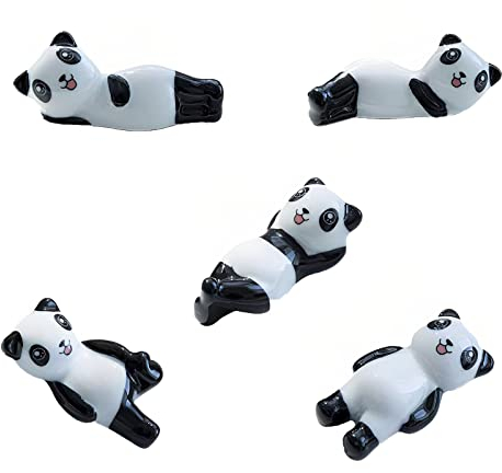 Chopstick Rest Panda Chopstick Holder Panda Gifts Solid Ceramic Ornament Rack Stand Holder for Chopsticks Forks,Spoons,Knives,Paint Brushes(5PC)