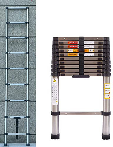 Escalera telescópica extensible de 3,2 m, de acero inoxidable, portátil, con 9 peldaños, capacidad de 150 kg, EN131