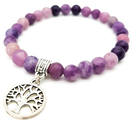 AB Viking Crafts Handgefertigtes Lila Lavendel Jade Edelstein Armband mit Anhänger Yggdrasil Lebensbaum in Geschenkbox