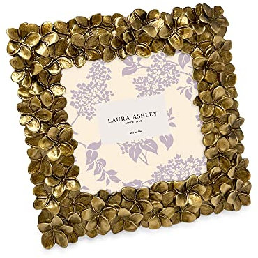 Laura Ashley 10.2x10.2 cm, goldfarbene Blumenstruktur, handgefertigter Bilderrahmen aus Kunstharz, mit Staffelei und Haken für Tischplatte und Wand, Kunst (10.2x10.2 cm, Gold)