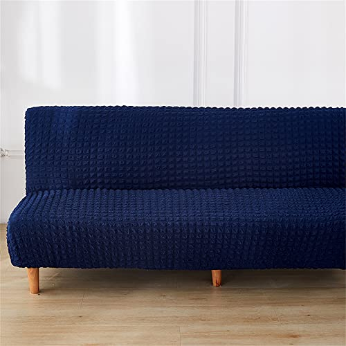 Surwin Seersucker Sofabezug ohne Armlehnen Stretch Armlose Sofabettüberzug Antirutsch Clic Clac Sofahusse Schonbezug Protector für Klappcouch Schlafsofa mit 2-3 Sitzplätzen (Blau,3 Sitzer)