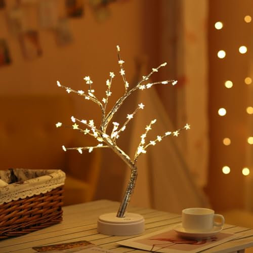 Dekoratives Lichterbaum,45CM 60 LED Baum Lichter Warmweiß Bonsai Baum Lampe Batteriebetrieb und USB Baumlampe verstellbare Zweige Lichterbaum Tischdekoration für Wohnzimmer Party Schlafzimmer Büro