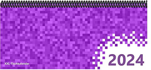 Tischkalender 2024: XXL-Tischkalender, Bunt-Kalender Pixel lila, 14,5 x 32,5 cm, quer