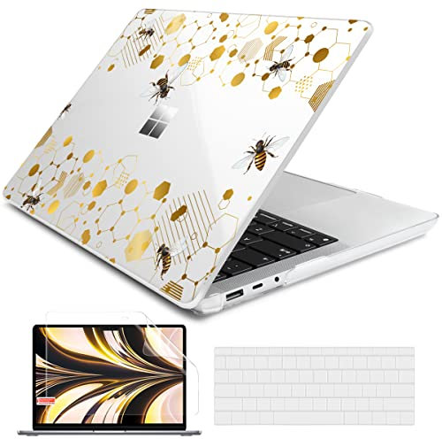 Batianda Case for 12.4 Microsoft Surface Laptop Go 3 2023 Release/Surface Laptop Go 2 (2022), Designed Clear Protective Plastic Hardshell & Keyboard Cover & Screen Protector, Honeycomb