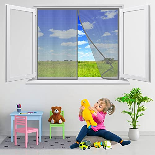 Fliegengitter Fenster zum Öffnen und Schließen, 150x155 cm Insektenschutz Rollo selbstklebend, Insektenschutz Magnetischer Fliegenvorhang für BalkonFenster, Wohnzimmer, Grau P