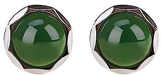 925 Sterling Silber Grün Jade Ohrringe, Jade Ohrstecker für Frauen Männer, Glück Schmuck Geschenke für Mama Frau Freund