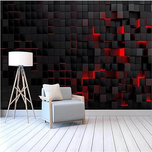 GIVLWF Custom Modern 3D Technology Wallpaper Mural, Red Light Shining Black Cubes Decoration Murals, Wall Decoration for Bedroom Living Room Home Decoration 150 x 70cm