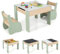 COSTWAY Kids Table and Chair Set, Wooden Children Study Desk with 2 Chairs, Reversible Blackboard Tabletop & Hidden Storage, 3PCS Toddler Activity Furniture for Learning, Drawing, Dining (Green)