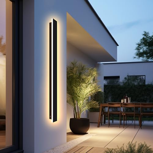 LED Wandleuchte Aussen/Innen Lang Wandlampe Anthrazit, Ip67 Wasserdicht Außenwandleuchten Aluminiumlegierung Schwarz Außenleuchte Terrasse Wandleuchte Für Gärten, Villa , Warmes Licht,150*5cm,48w