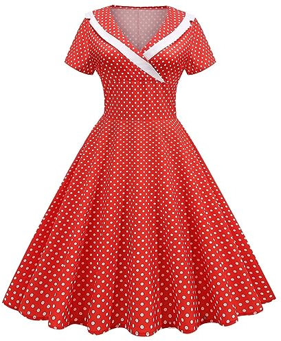 Robe Vintage Femme Rose Années 50 Pin Up Swing Elégante Rétro Rockabilly à Pois De Cocktail Sans Manche Fête Cérémonie