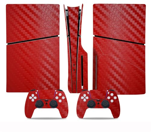 Accessoires pour Console de Jeu et Manette de Jeu,Housse de Protection pour Sony PS5 Slim Disc Edition,Autocollants en Vinyle pour Playstation 5 Slim, Coque protectrice Anti-Rayures (Rouge)