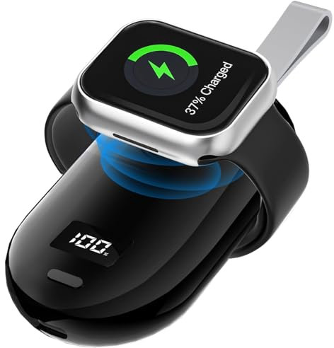 MOUJUCHI Portable IWatch charger, 2500mAh iWatch Charger 2 in1 Portable Power Bank with Digital Display Suit for All Apple Watch Series (Black)