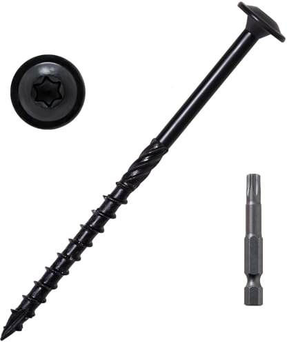 LIONMAX Viti a testa tonda da 10 cm, viti per legno strutturali #14 x 4, 300 viti da costruzione resistenti, resistenti alla ruggine, testa a rondella, viti per legno/Lag/legno rivestite di nero, viti