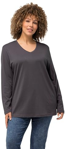 Ulla Popken Damen Shirt, V-Ausschnitt, Relaxed, Langarm Langarmshirt (1er Pack)