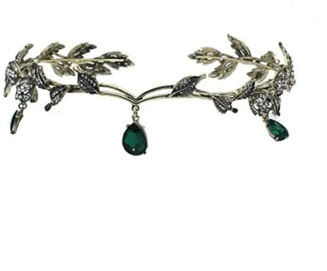 MZPOZB Elfenkrone KopfstüCk Kristall Elf Haar Tiara Elfen Fee Kern Haarband Fee Haar Krone Wald Schmuck for Frauen Tiara Und Elfen Ohren Set