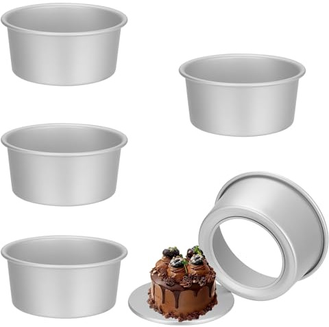 JIAYUET 5 Pack 6 Inch Round Baking Cake Tin Set, 6 Inch Loose Bottom Aluminium Cake Tin for Wedding Birthday Party