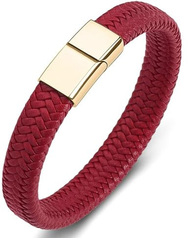 Aotiwe Herren Lederarmband XXL, Rotes Armband Herren Geometrischer Typ Armband Freundschaft 16.5cm