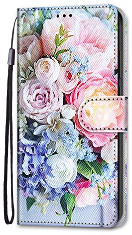Adolasx Kompatibel für Samsung Galaxy A13 4G 5G Hülle Leder mit Band Motiv [Magnetisch] Kartenfach Klappbar Flip Tier Hüllen Handyhülle Bumper PU Cover Case - Floral A