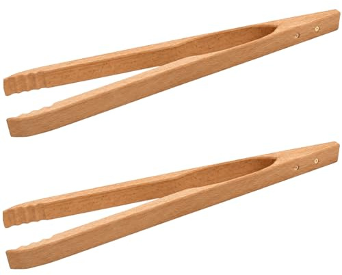 Grillzange Holz 36 cm 2er Set Buchenholz BBQ Zange Küchenzange Grill Profi | extra robust, nachhaltiges Grillbesteck, Fleisch, Wurst, Gemüse, Brot, Küchenzange, langlebig, Naturholz, Grillzubehör