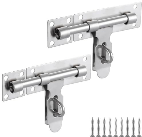 ASelected 2 Pcs Gate Bolt Lock 6 in(152Mm) Heavy Duty Door Lock Stainless Stee Gate Bolts for Garden Gate Stables Wooden Gates(Silver)