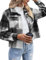 Zeagoo Damen Flanell Karierte Hemdjacke Lange Ärmel Revers Button-Down-Bluse Kurz Shacket Mantel Schwarz M