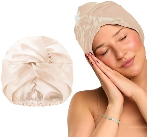 GLOV Schlafmütze Damen Schlafkappe Satin Haarhaube für die Nacht Haarnetz Satin Bonnet Turban für Langes Lockiges Haar Kopfbedeckung Schlafhaube Haarschutz für die Nacht Einheitsgröße