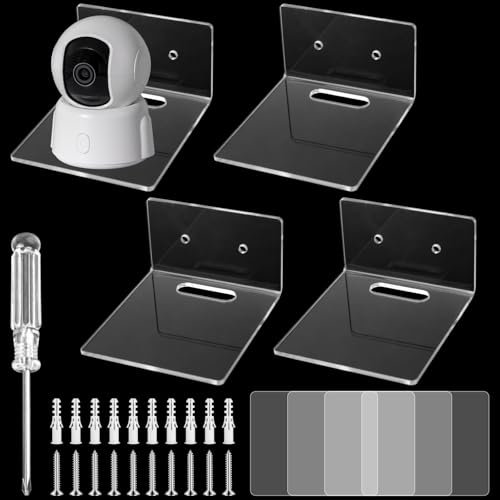 Pilikoll 4 Pcs Clear Vinyl Wall Mounted Shelf with Adhesive Tape and Screw Small Clear Shelf Display Ledges 3 inch Wall Mounted Storage Tiny Stand for Security Cameras, Action Figures, Smart Speakers