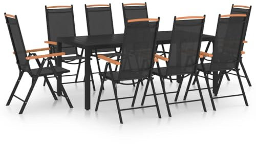 XGWKCNV Gartenmöbel 9-teilig Garten Essgruppe Aluminium Schwarz Outdoor Möbel Sets