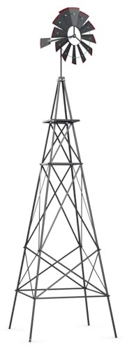 GOPLUS Windrad Metall, Höhe 253 cm, Windspiel wasserdicht Wetterfest, Windmühle mit Erdspießen und X-förmiger Struktur, Gartendeko Garten (Grün)