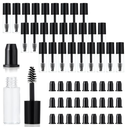Lot de 27 tubes vides pour mascara et baguette - 3 ml - Rechargeables - Transparents - Pour sérum de croissance des cils - En plastique noir - Avec brosse et bouchon intérieur en caoutchouc - Pour