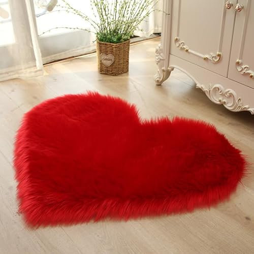 champracer Teppich Flauschig Herzform Teppich 40/50cm Kunstfell Schlafzimmer Teppich Wohnzimmer Teppich Warm Teppich Weich Moderner Stil Dekofell Sofa (Rot,70 * 90cm)