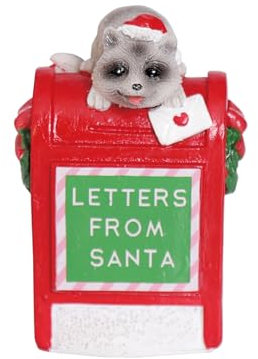 Weihnachtsdorf-Zubehör, Ornamente, Kunstharz, Weihnachtsdorf-Set, Dekoration für Weihnachten, Festival, Urlaub (Waschbär-Buchstaben vom Weihnachtsmann)